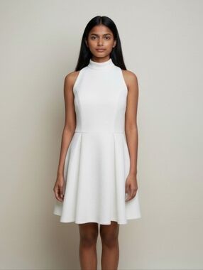 Cousine Couture Sleeveless Mock Neck Halter Fit-and-Flare Dress S